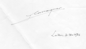 Firma y fecha manuscritas de Francisco Carrasquer a pie de artículo