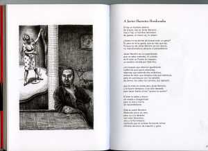 Poema dedicado a Javier Barreiro y retrato del mismo, realizado por el hijo de Francisco Carrasquer